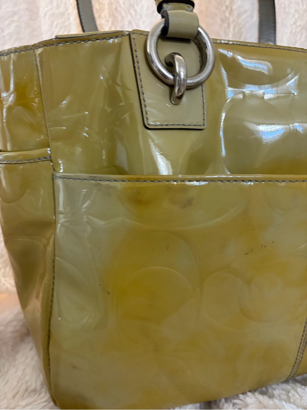 Coach Olive Patent Leather Tote with Silver Hardware - Picture 4 of 13